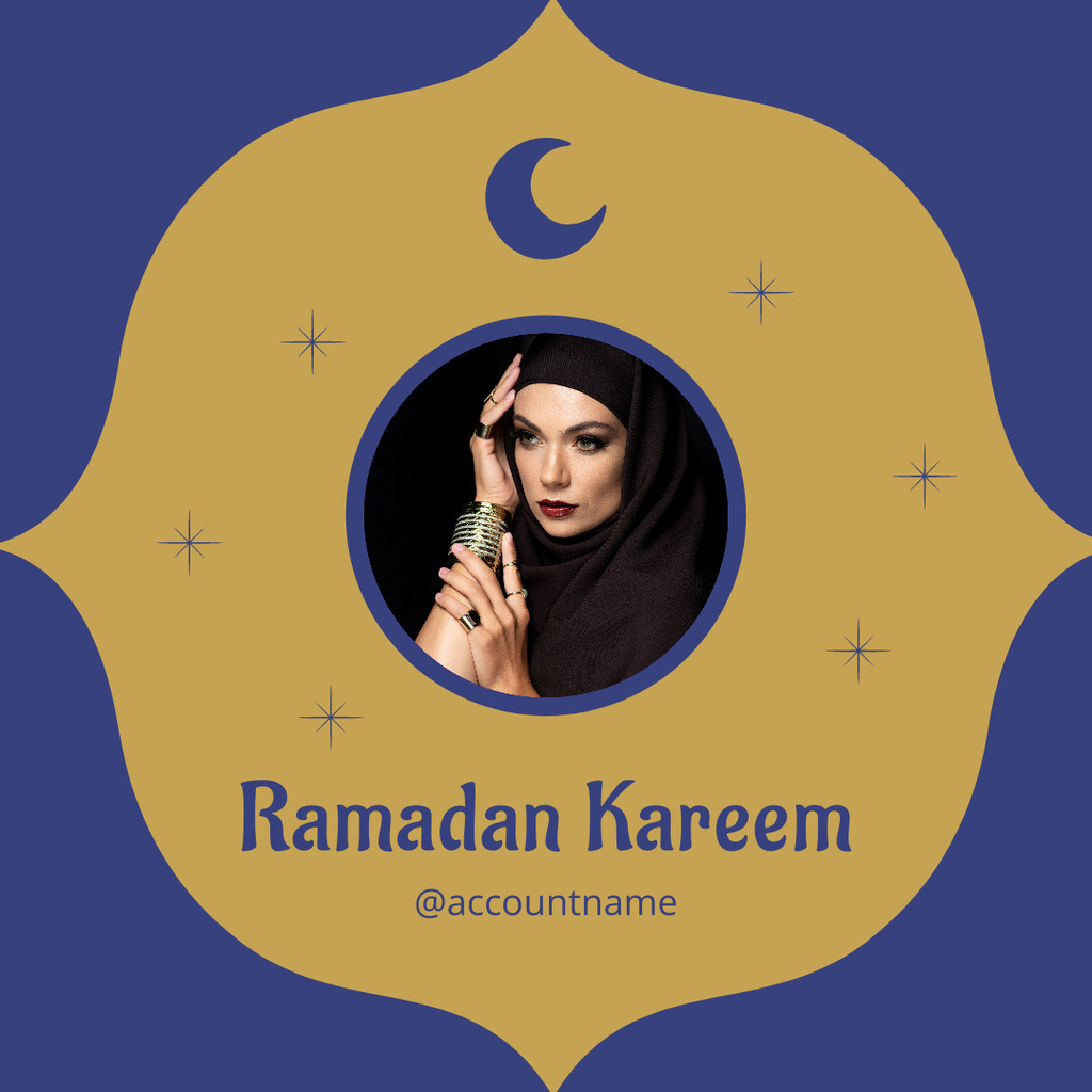 Ramadan Greetings with Beautiful Muslim Woman in Hijab Instagram Design Template