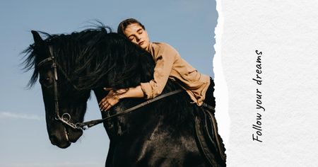Platilla de diseño Dreamy Woman riding Horse Facebook AD