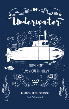 Ontwerpsjabloon van Invitation 4.6x7.2in van Onderwaterdocumentairefilmpromo met onderzeeër