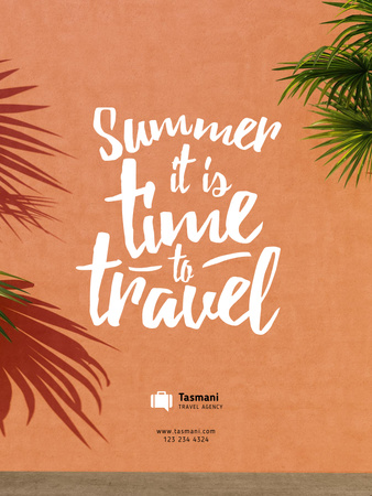 Summer Travel Inspiration on Palm Leaves Frame Poster US Design Template
