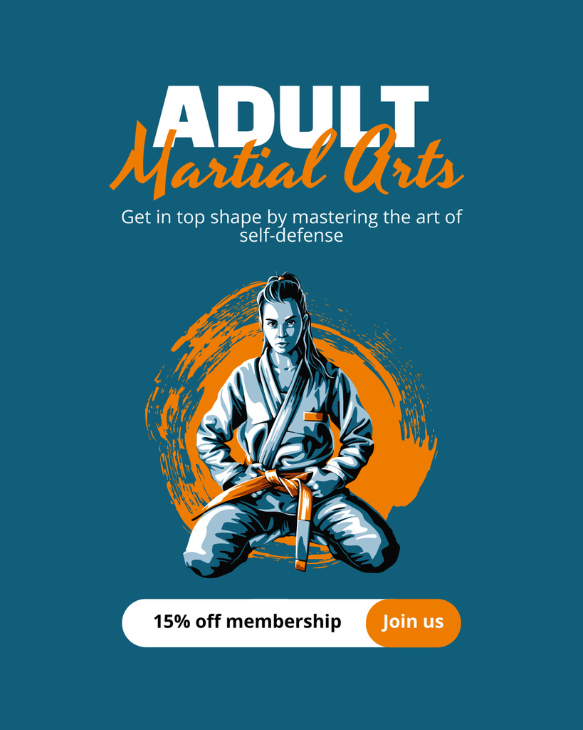 Adult Martial Arts Ad with Discount on Membership Instagram Post Vertical – шаблон для дизайна