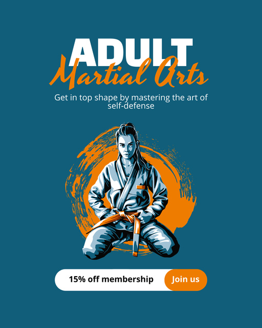 Adult Martial Arts Ad with Discount on Membership Instagram Post Vertical Tasarım Şablonu