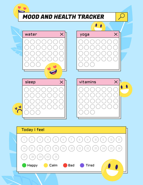 Mood and Health Tracker with Emoticons Notepad 8.5x11inデザインテンプレート