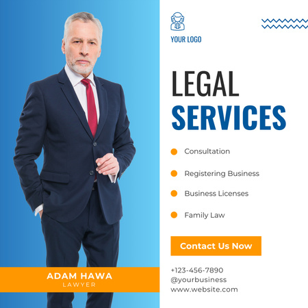 Modèle de visuel Annonce de services juridiques avec un homme d'affaires - Instagram