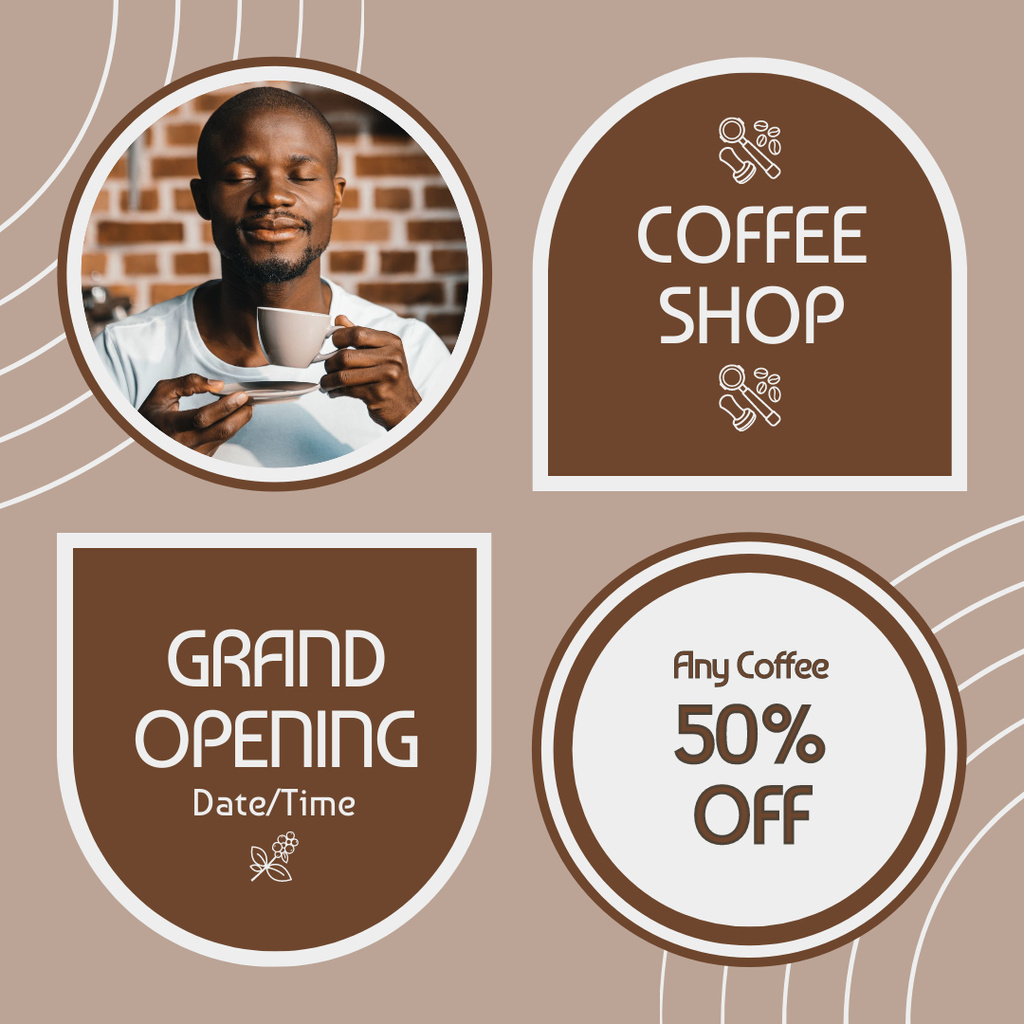 Ontwerpsjabloon van Instagram van Black Man Enjoying Coffee at Coffee Shop Opening