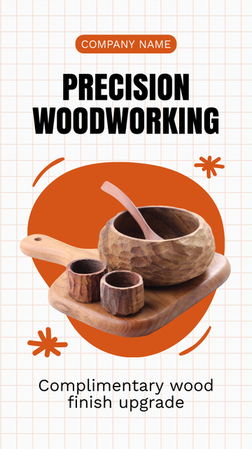 Designvorlage Unmatched Wooden Dishware And Woodworking Service für Instagram Story