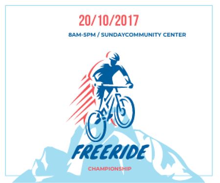 Freeride Championship Announcement Cyclist in Mountains Medium Rectangle Design Template