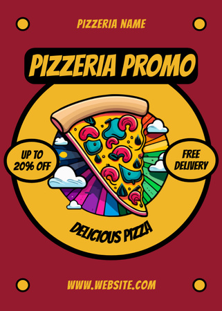 Promoção de pizzaria com fatia de pizza brilhante Flayer Modelo de Design