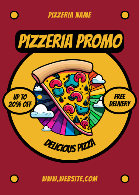 Pizzeria Promotion with Bright Slice of Pizza Flayerデザインテンプレート