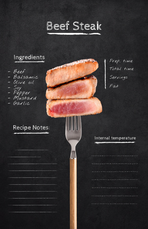 Template di design deliziosi passaggi di cottura della bistecca di manzo Recipe Card