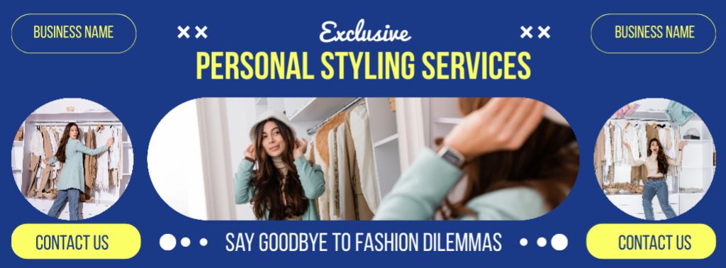Personal Styling Services Offer on Blue Facebook cover Modelo de Design