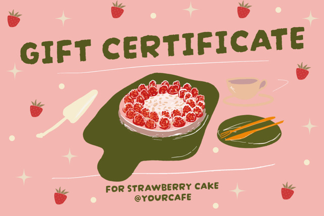 Gift Voucher Offer for Strawberry Cake Gift Certificate Modelo de Design