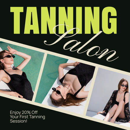 Discount on Tanning Salon Services on Black Instagram AD Design Template