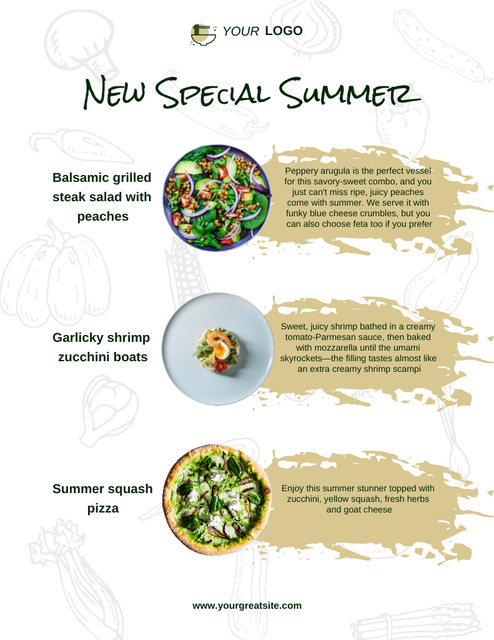 Ontwerpsjabloon van Menu 8.5x11in van Seasonal Summer Dishes Ad