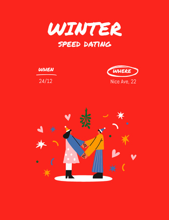 Cute Couple on Winter Date Invitation 13.9x10.7cm Design Template