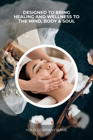 Modèle de visuel Belle femme ayant un massage du visage dans un salon de spa avec une brindille de fleur - Tumblr