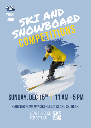 Designvorlage Announcement of Ski and Snowboard Competitions für Poster