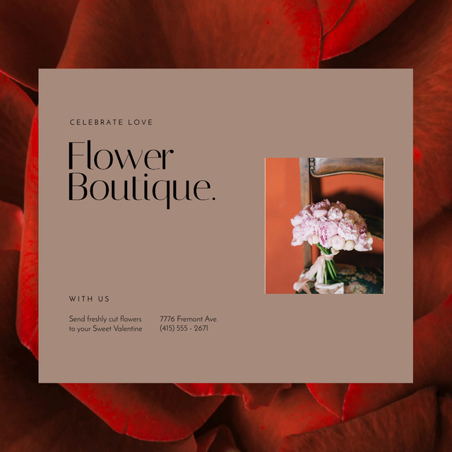 Valentine's Day Florists Offer with Pink Peonies Bouquet Animated Postデザインテンプレート