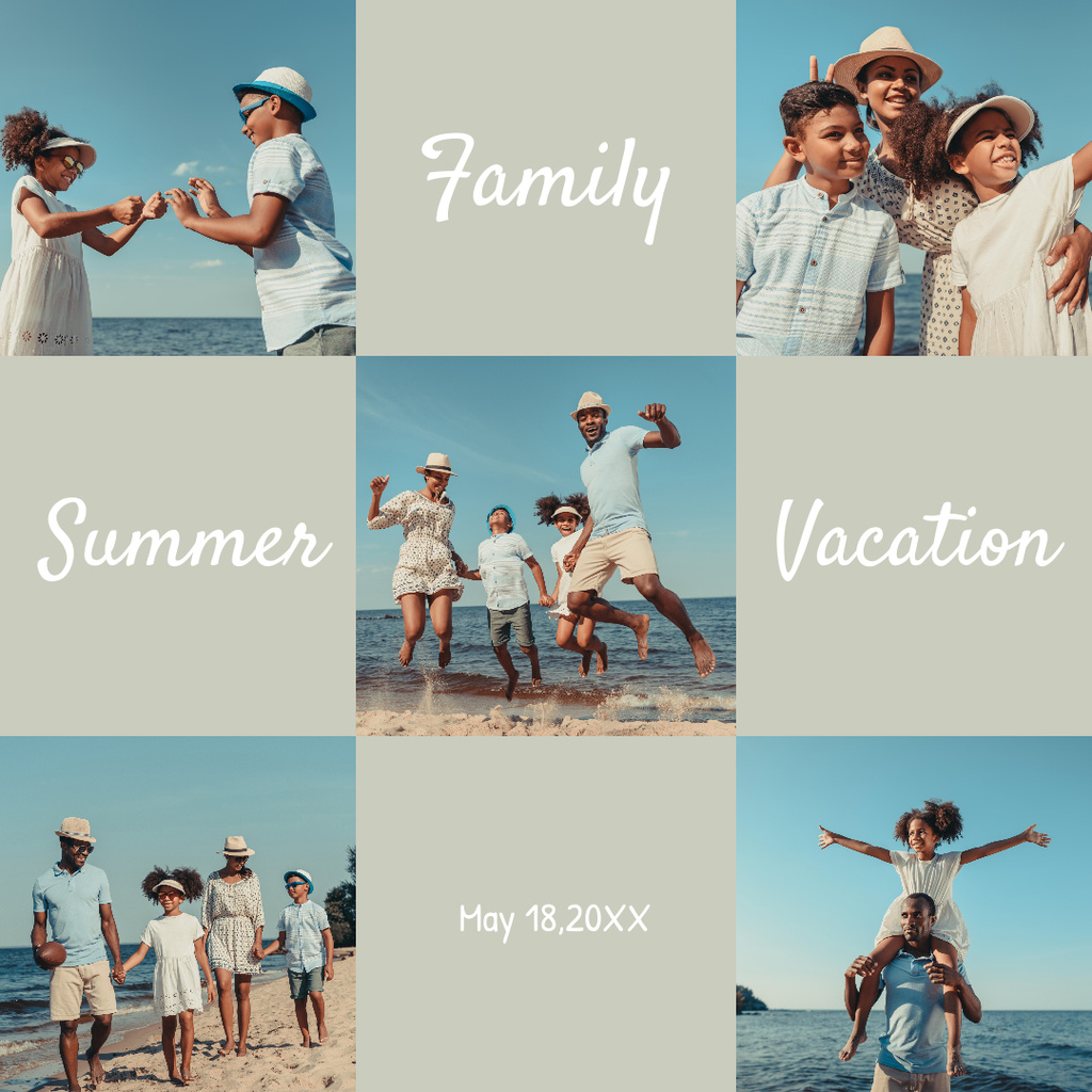 Happy Family Walking on Beach Instagram Πρότυπο σχεδίασης