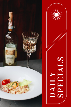 Tasty Dish on Table with Wine Pinterest Design Template