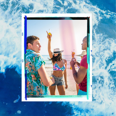 Happy Young People on Beach Party Instagram Modelo de Design