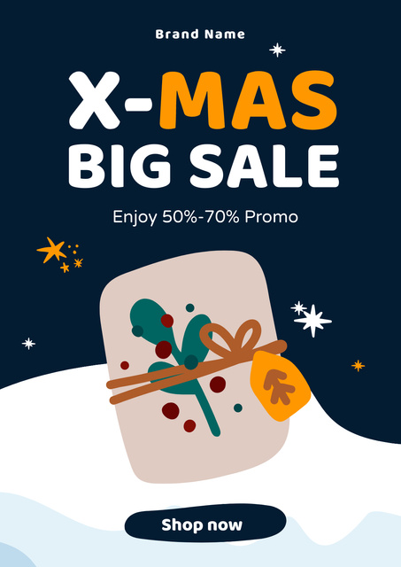 X-mas Big Sale Cartoon Blue Poster Design Template