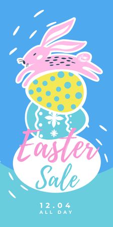 Easter Sale with Cute Bunny and Dyed Eggs Graphic Design Template