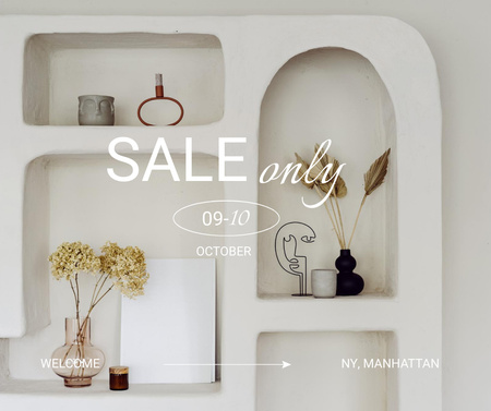 Home Decor Sale Offer with Minimalistic Shelf Facebook Design Template