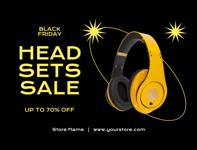 Yellow Headsets Sale on Black Friday Postcard 4.2x5.5in Design Template