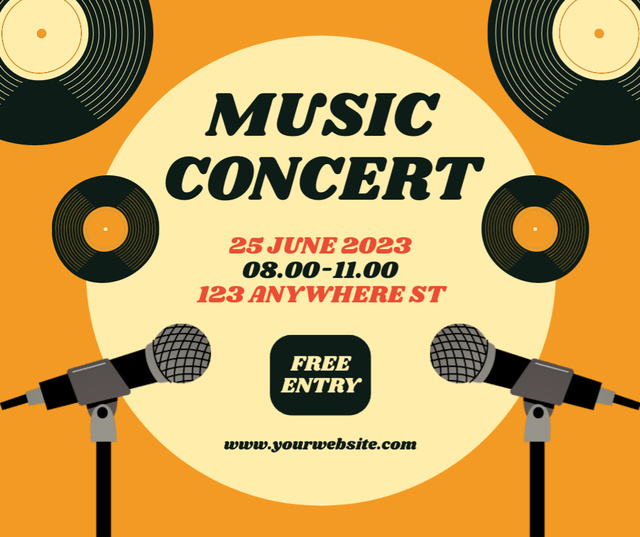Wonderful Retro Music Concert In Summer With Free Entry Facebook Design Template