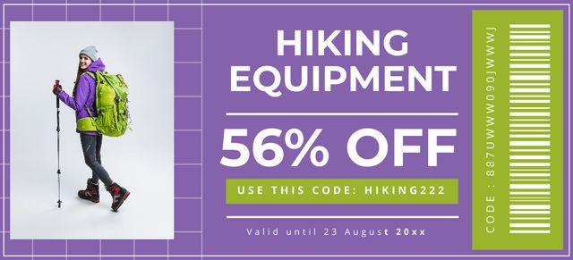 Hiking Equipment with Discount Coupon 3.75x8.25in Šablona návrhu