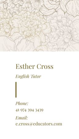 Plantilla de diseño de Contactos de tutores de inglés sobre patrones florales Business Card US Vertical 