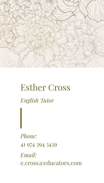 Platilla de diseño English Tutor Contacts on Floral Pattern Business Card US Vertical