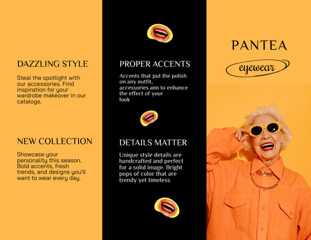 Old Woman in Stylish Orange Outfit and Sunglasses Brochure 8.5x11in Z-fold Design Template