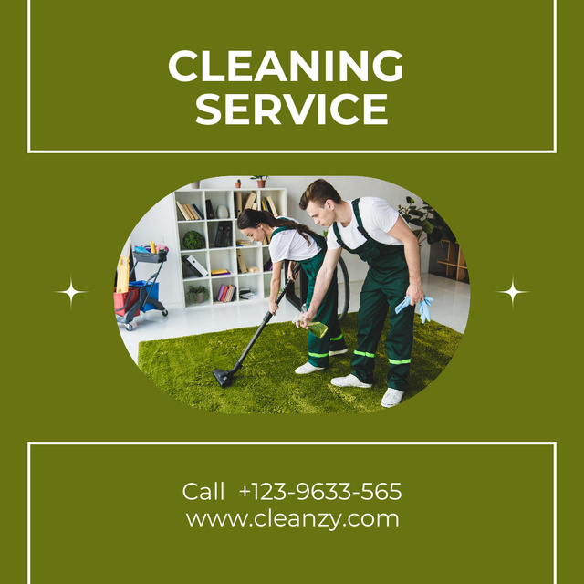 Ontwerpsjabloon van Instagram AD van Reliable Cleaning Services With Vacuum Cleaner Ad In Green