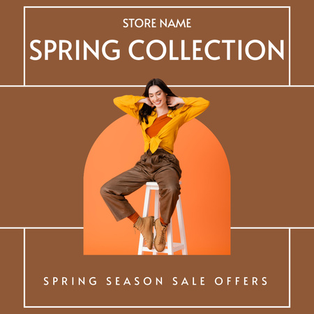 Spring Sale Announcement with Beautiful Brunette Instagram AD Design Template