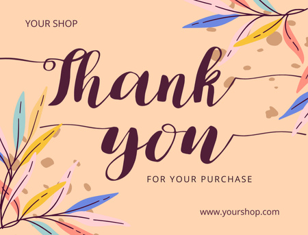 Thankful Phrase For Purchase with Colored Leaves Postcard 4.2x5.5in Design Template