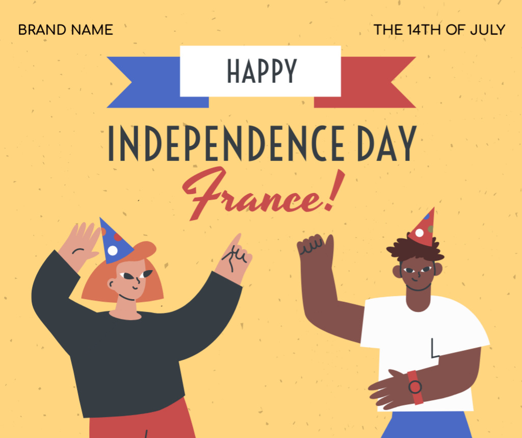 Ontwerpsjabloon van Facebook van France Day Greeting with People celebrating