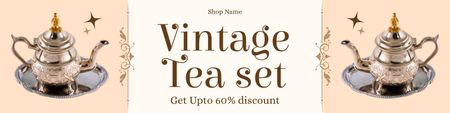Designvorlage Elegantes Teeservice mit Rabattangebot im Antiquitätenladen für Twitter
