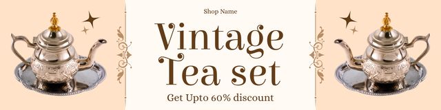 Elegant Tea Set With Discounts Offer In Antiques Store Twitterデザインテンプレート