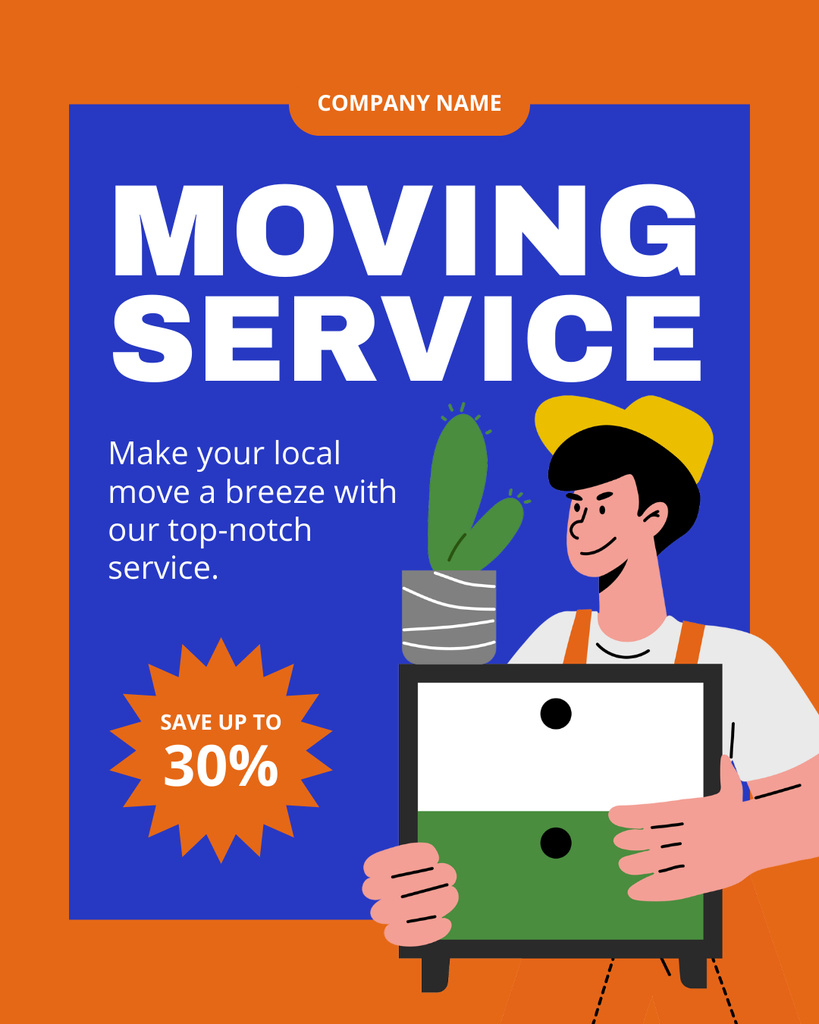 Moving Services Ad with Illustration of Courier Instagram Post Vertical Tasarım Şablonu