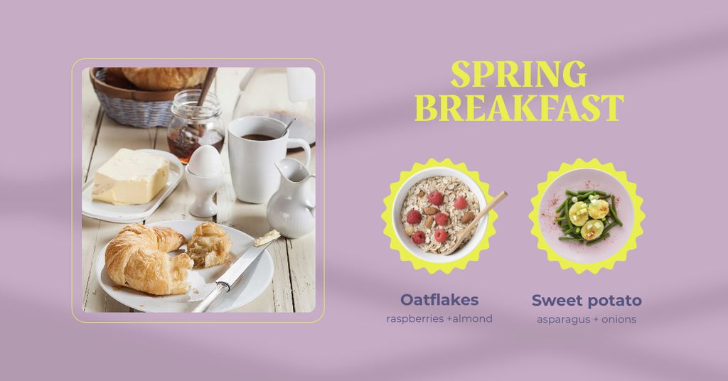 Ontwerpsjabloon van Facebook AD van Spring Menu Ad with Croissant and Coffee