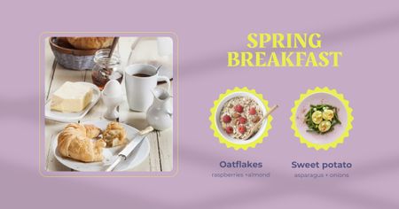 Spring Menu Ad with Croissant and Coffee Facebook AD Design Template