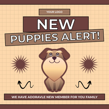 New Puppies Alert on Beige Layout Instagram Design Template