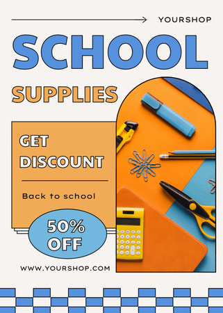 Offer Get Discount On School Supplies Flayer Design Template