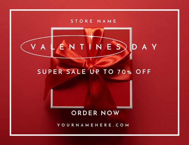 Template di design Valentine's Day Super Discount Announcement with Gift in Red Thank You Card 5.5x4in Horizontal