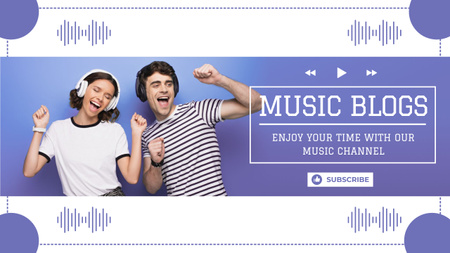 Music Blogs Promotion with People in Headphones Youtube Design Template