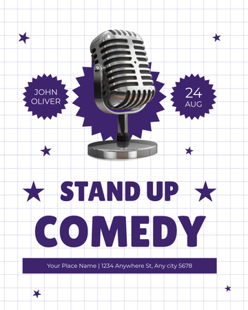 Oznámení o Stand-Up Show se stříbrným mikrofonem Instagram Post Vertical Šablona návrhu