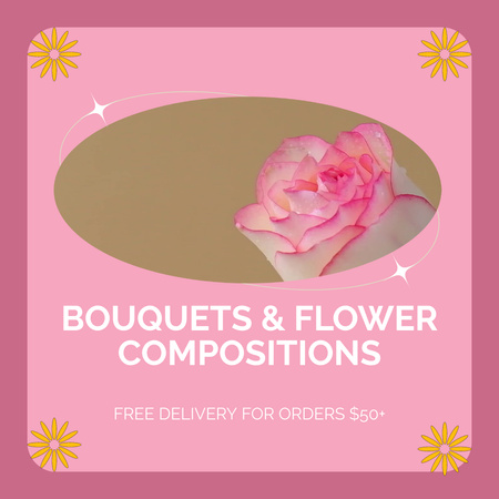Flowers Bouquets And Compositions Offer With Delivery Animated Post Design Template