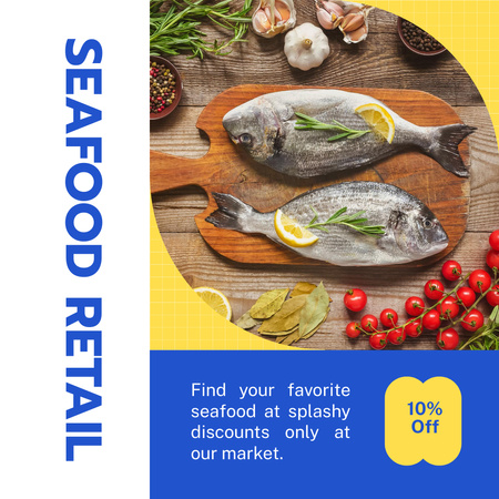 Fish on Wooden Board with Tomatoes Instagram Design Template